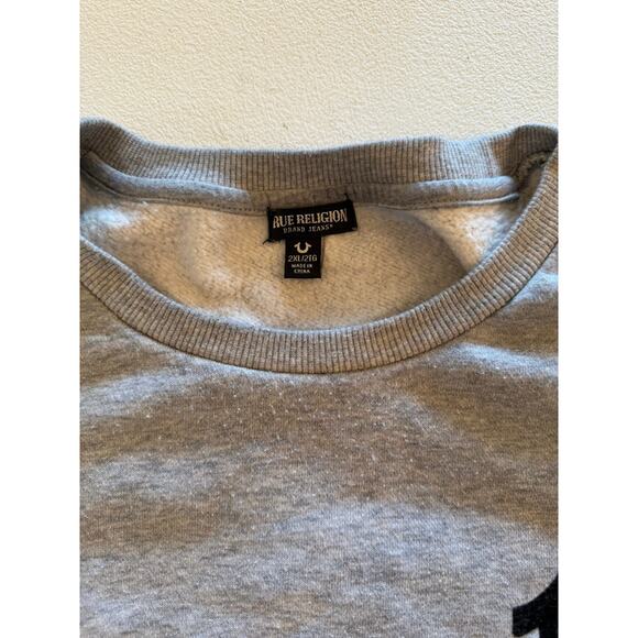 True Religion Unisex Grey Crewneck Fleece Sweatshirt Size 2XL - Picture 3 of 6